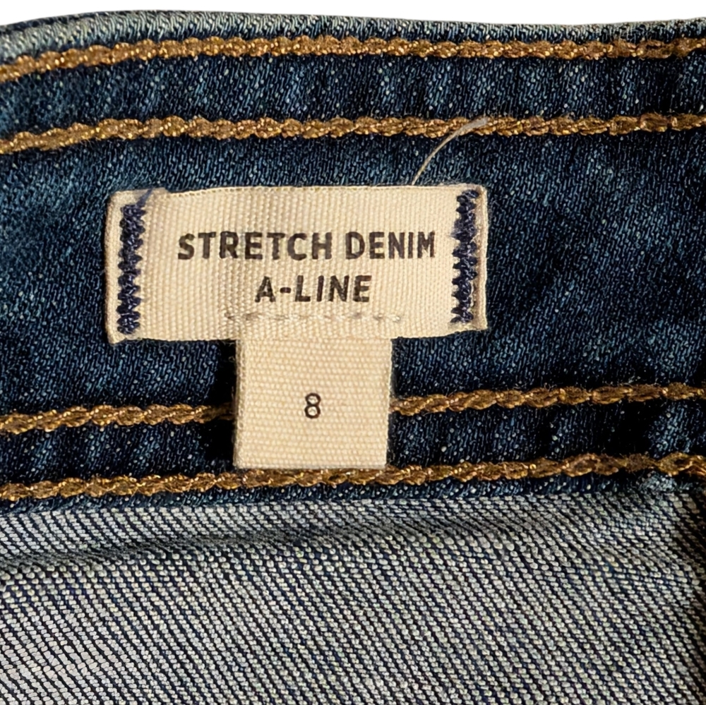 Madewell Button-Front Denim Mini Skirt Dark Wash | Sz 8 | Stretch A-Line Summer - Picture 9 of 10
